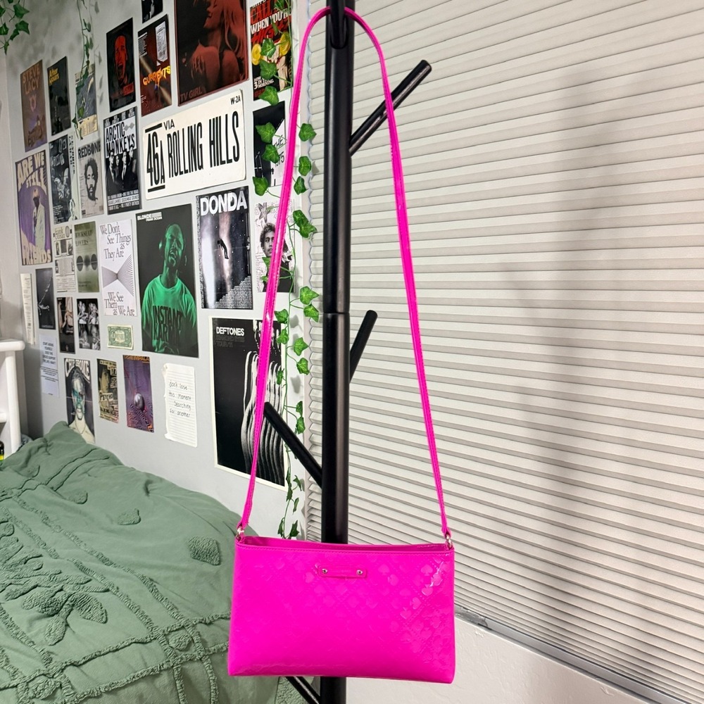 Kate Spade New York Pink Patent Crossbody Bag Heart Embossed Small